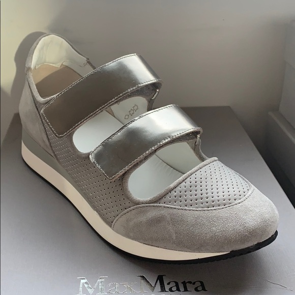 NEW MAX MARA MM34 Gray  Perla Velcro Sneakers - Picture 2 of 11
